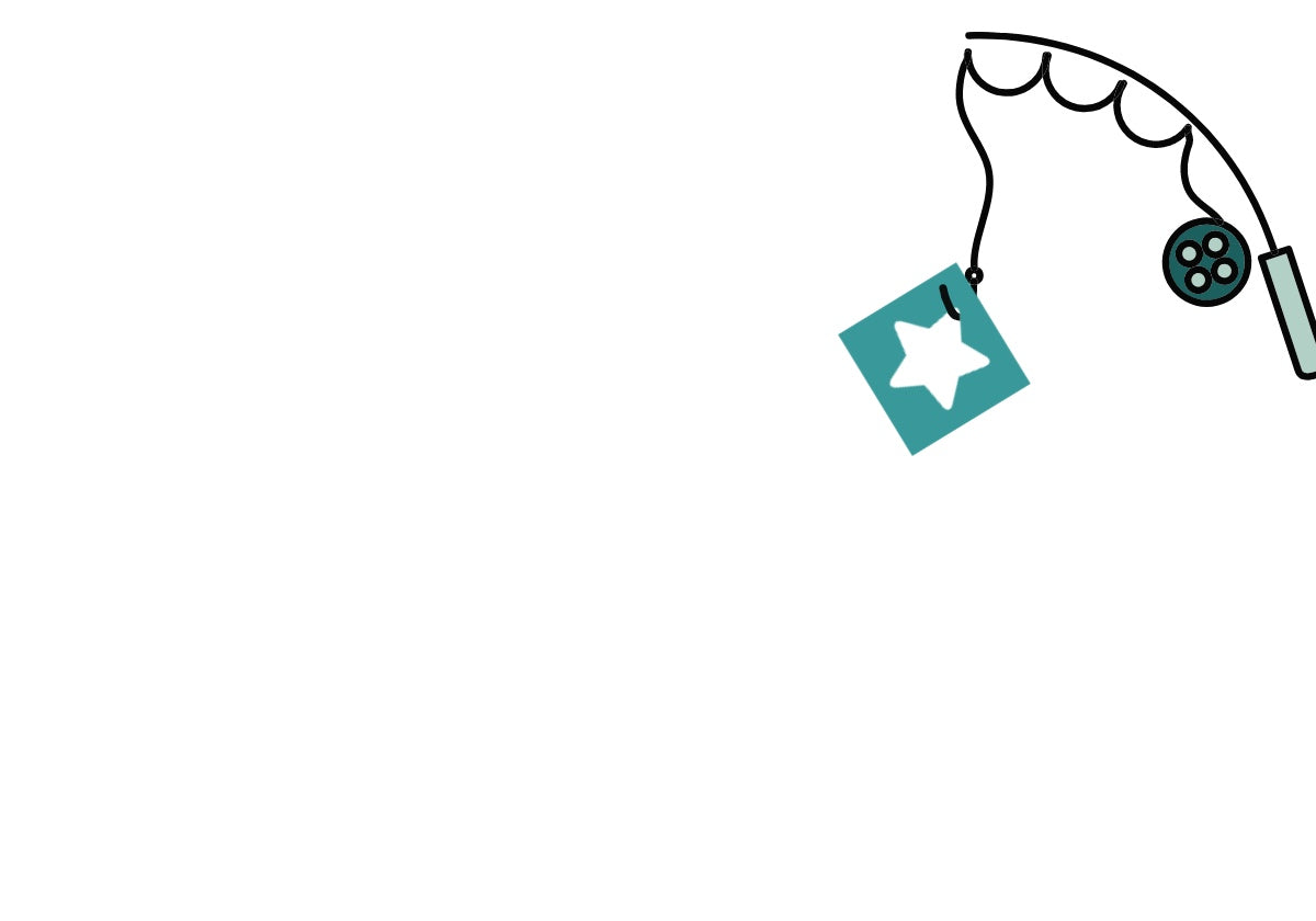 A fishing rod with a testimonial / review star.