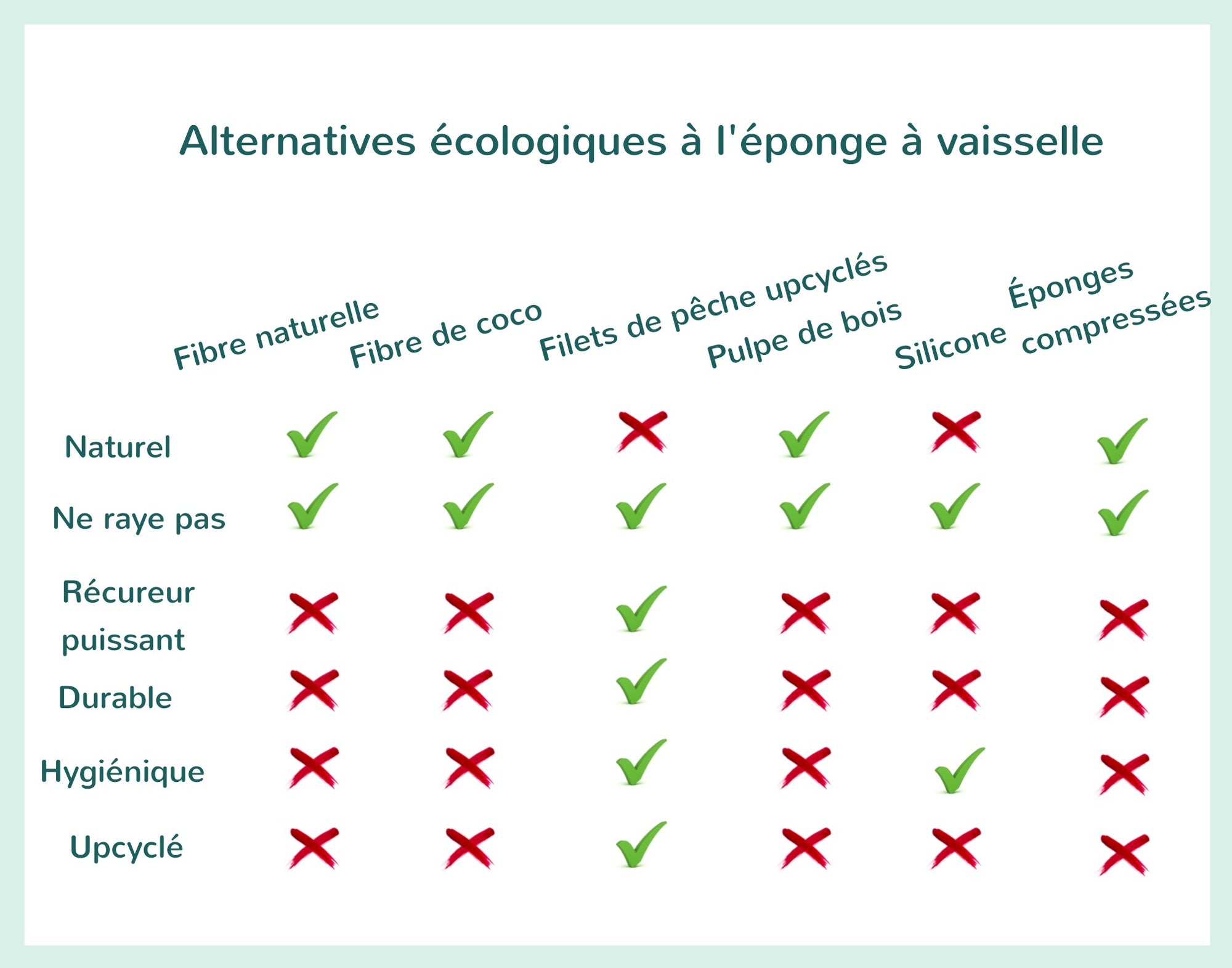 Infographie : des alternatives écologiques aux éponges à vaisselle - avantages et inconvénients