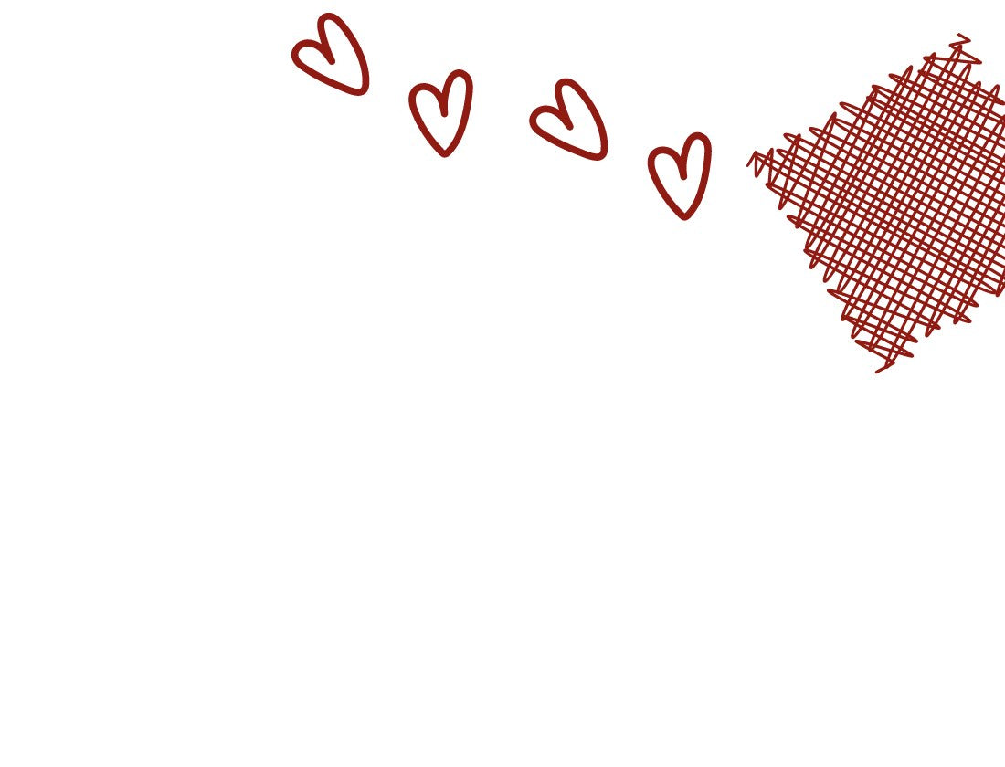 A red fishing net with little hearts behind