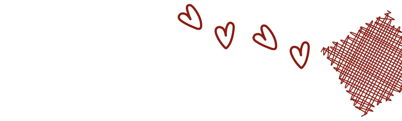 Ein rotes Fischnetz mit kleinen roten Herzen.