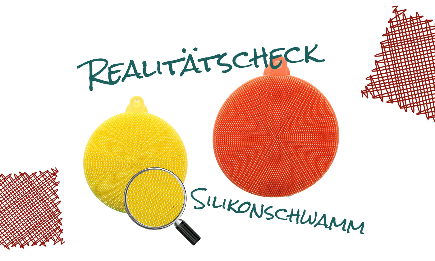 Zwei Silikonschämme. Text: "Realitätscheck Silikonschwamm"